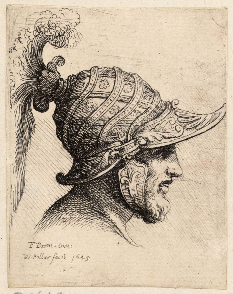 Helmet crossed with curved strips and rosettes — Пармиджанино