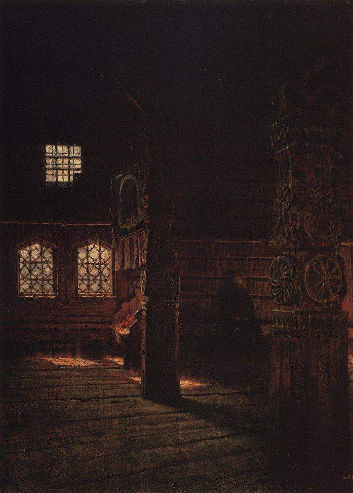 Interior of the Wooden Church of St. Peter and St. Paul in Puchug — Василий Верещагин