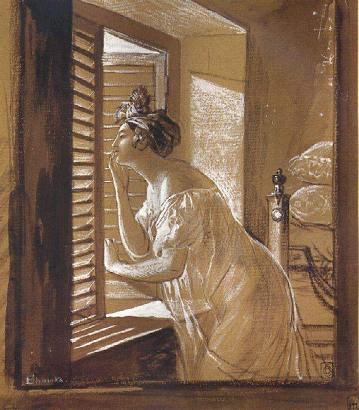 Женщина, посылающая поцелуй из окна — Карл Брюллов