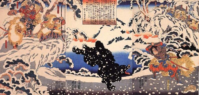 Kamei Rokuro and the Black Bear in the Snow — Утагава Куниёси