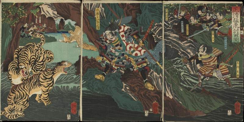 Kato Kiyomasa hunting tigers in Korea during the Imjim war — Цукиока Ёситоси