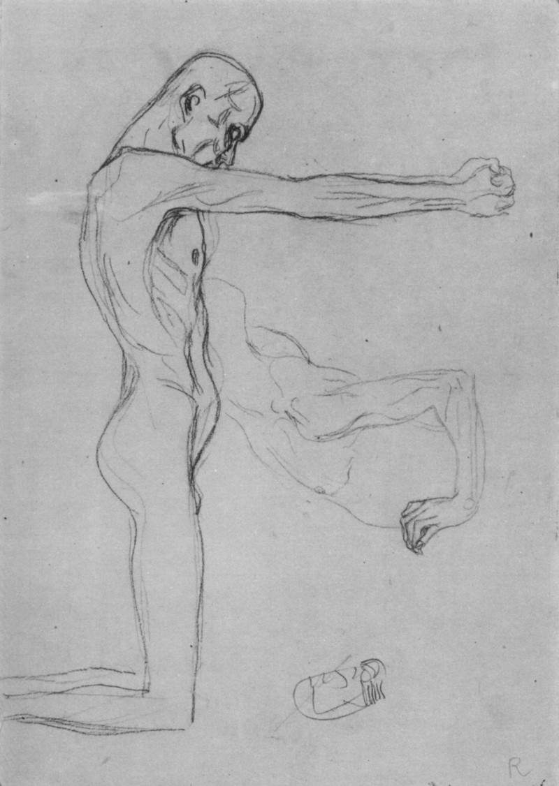 Kneeling Male Nude With Sprawled Out Arms, Male Torso — Густав Климт