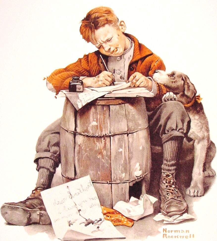 Little boy writing a letter — Норман Роквелл