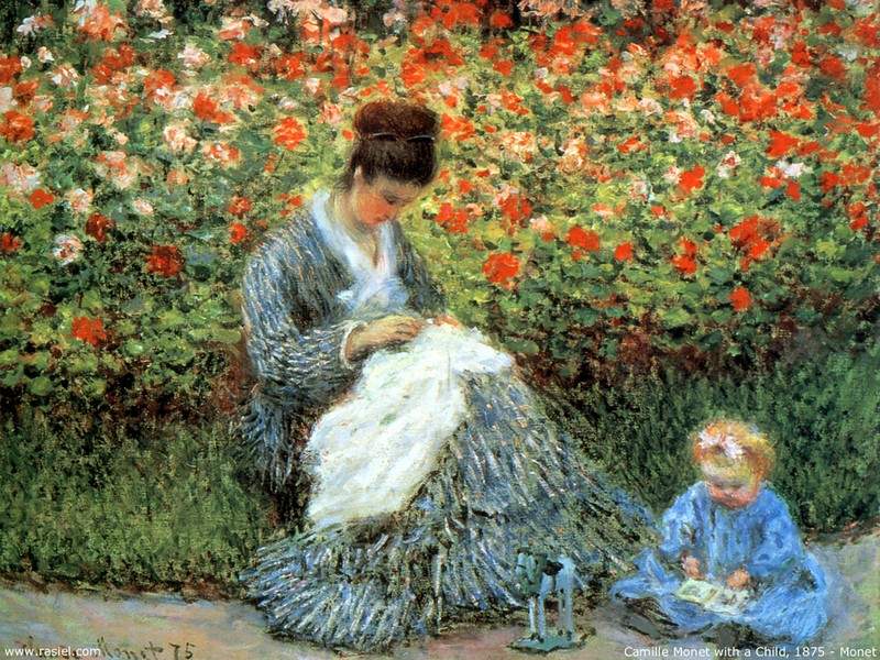 Мадам Моне с ребенком в саду художника в Аржантее — Клод Моне
