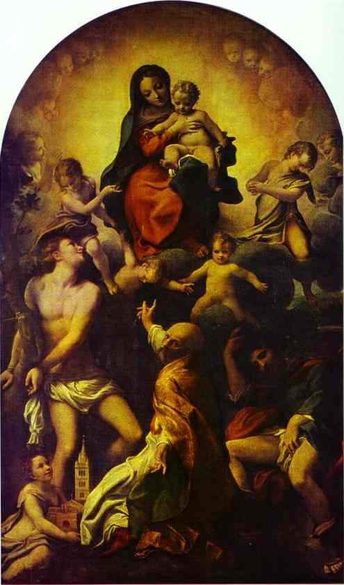 Мадонна с младенцем и Св. Себастьян — Корреджо