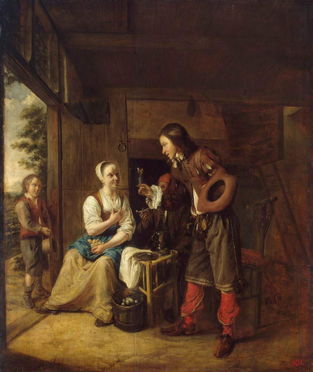 Man Offering a Glass of Wine to a Woman — Питер де Хох
