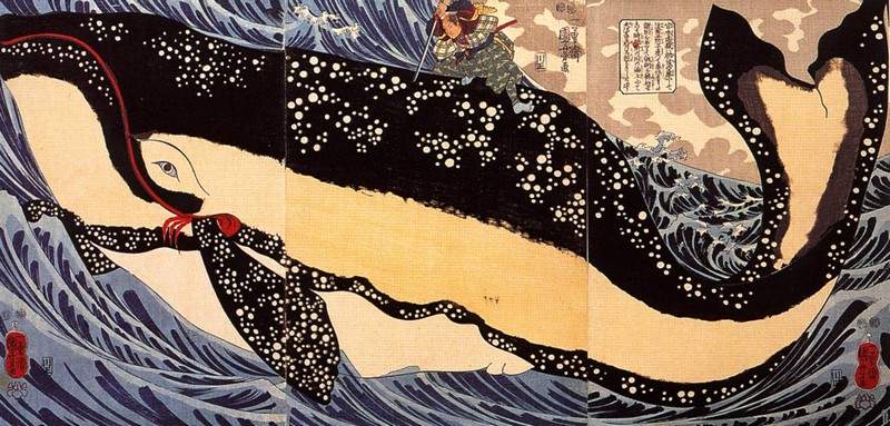 Musashi on the back of a whale — Утагава Куниёси