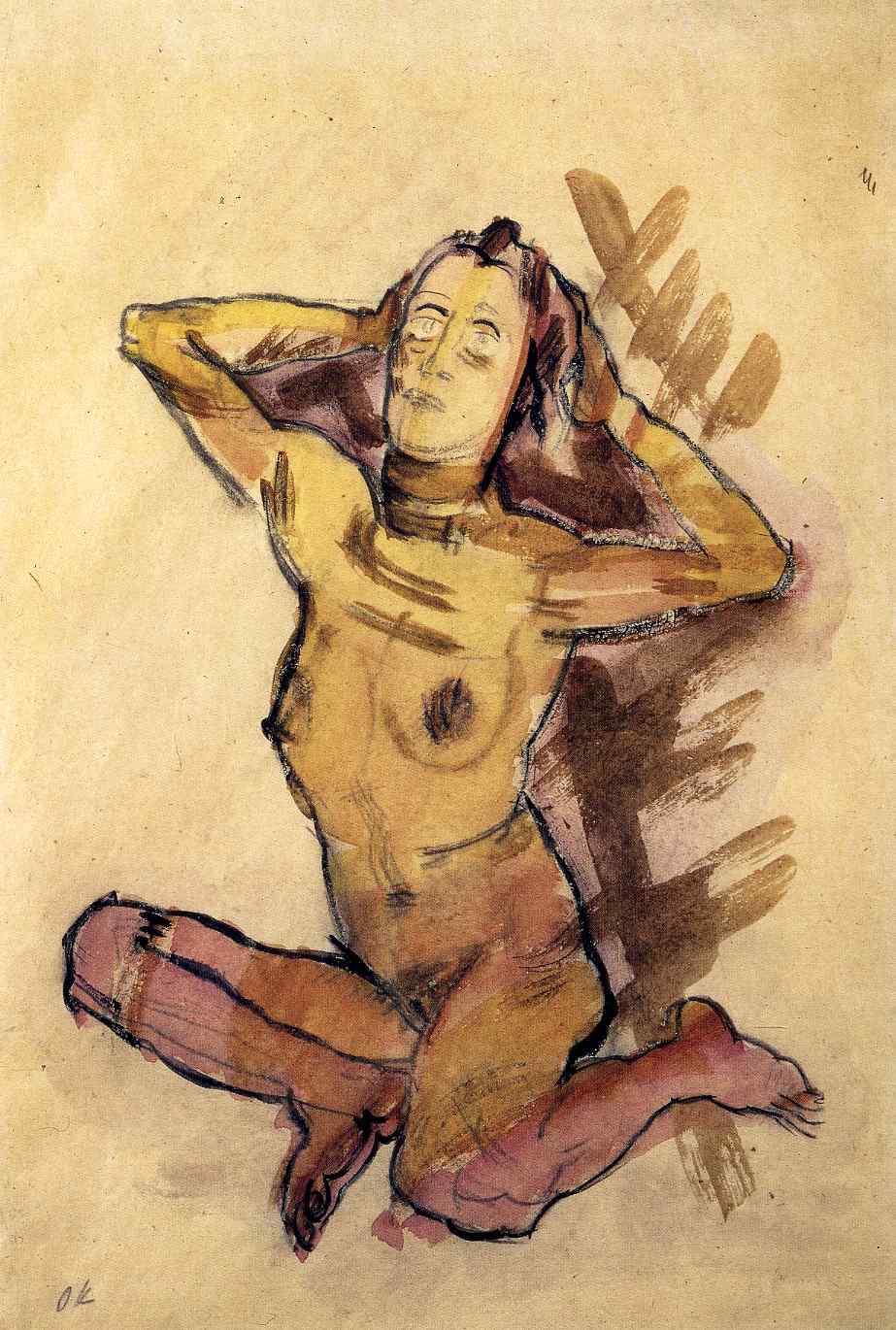 Female nude seated on the ground — Оскар Кокошка