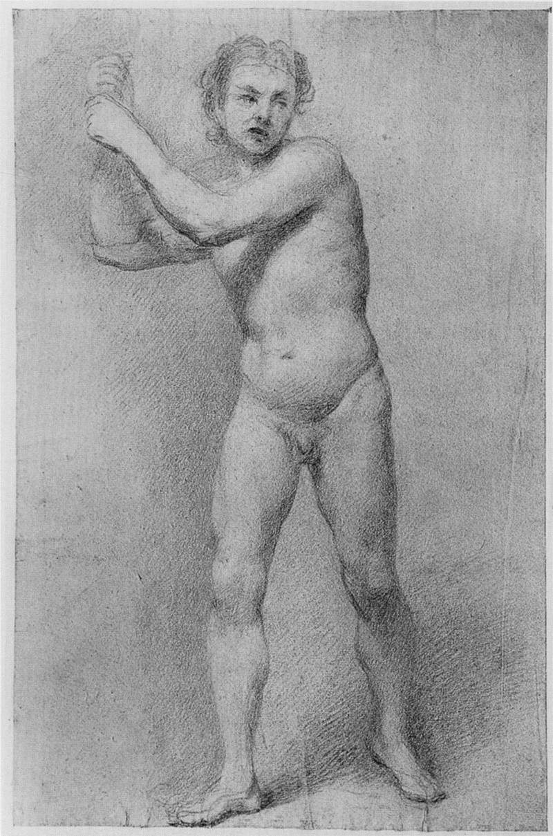 Nude Study of a striding man with stone sling — Аллан Рэмзи
