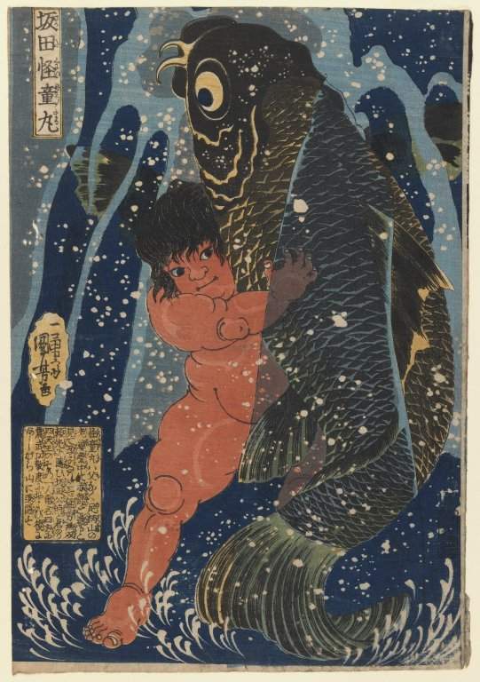Oniwakamaru and the Giant Carp Fighting Underwater — Утагава Куниёси