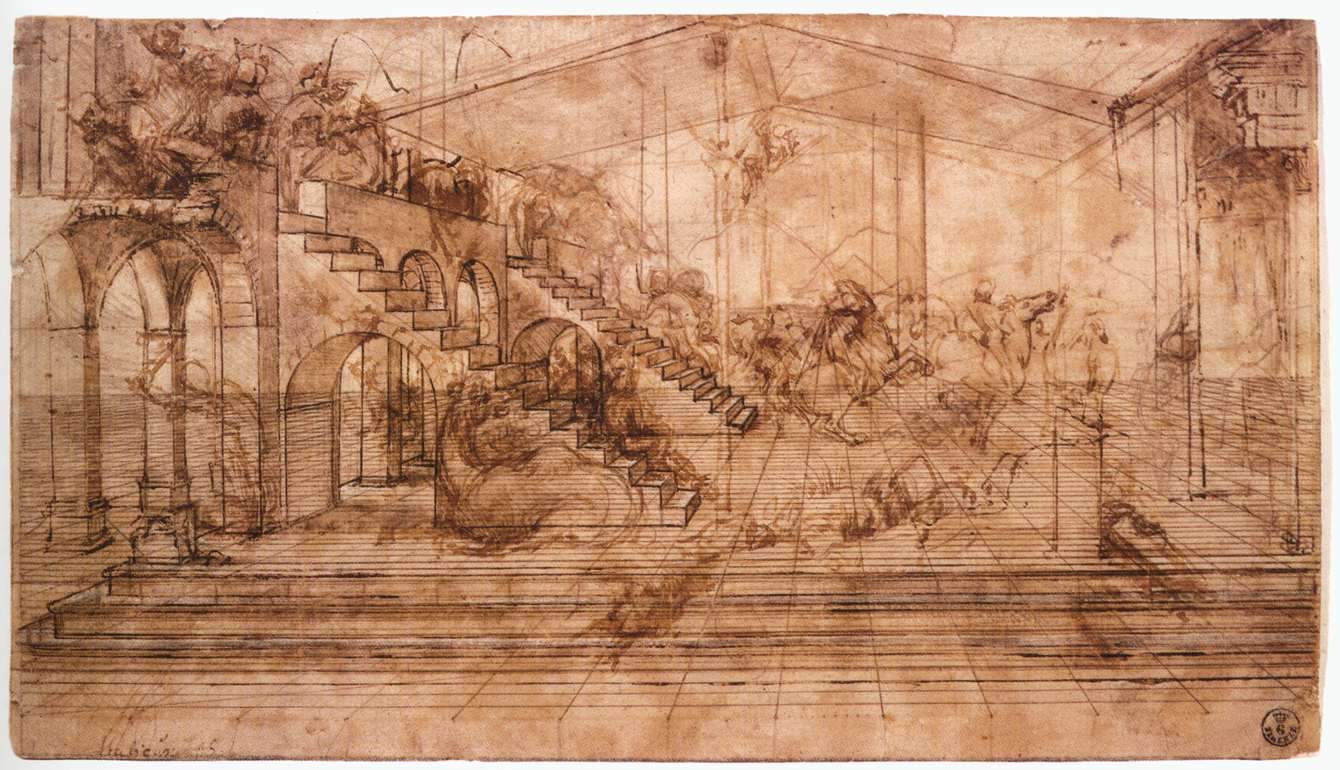 Perspectival study of the Adoration of the Magi — Леонардо да Винчи