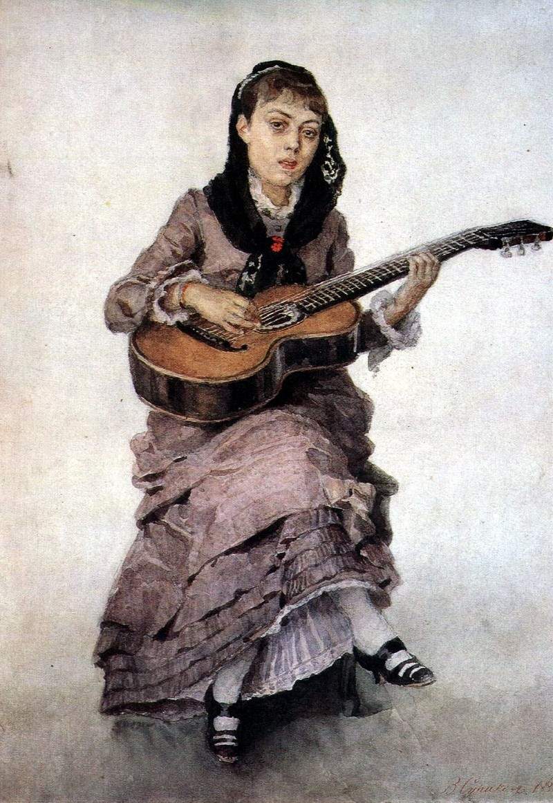 Портрет княгини С. А. Кропоткиной c гитарой — Василий Суриков