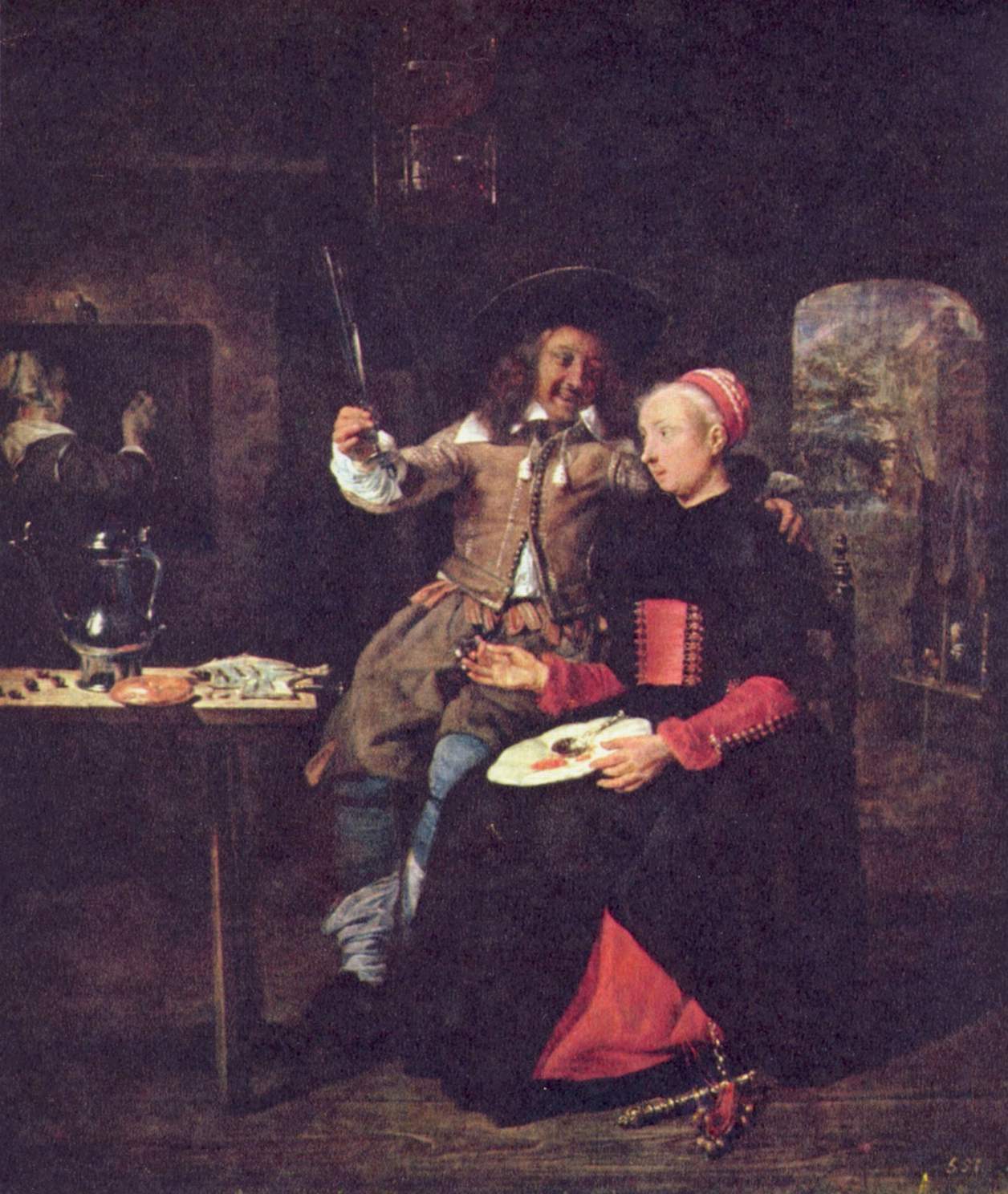 Portrait of the Artist with his Wife Isabella de Wolff in a Tavern — Габриель Метсю