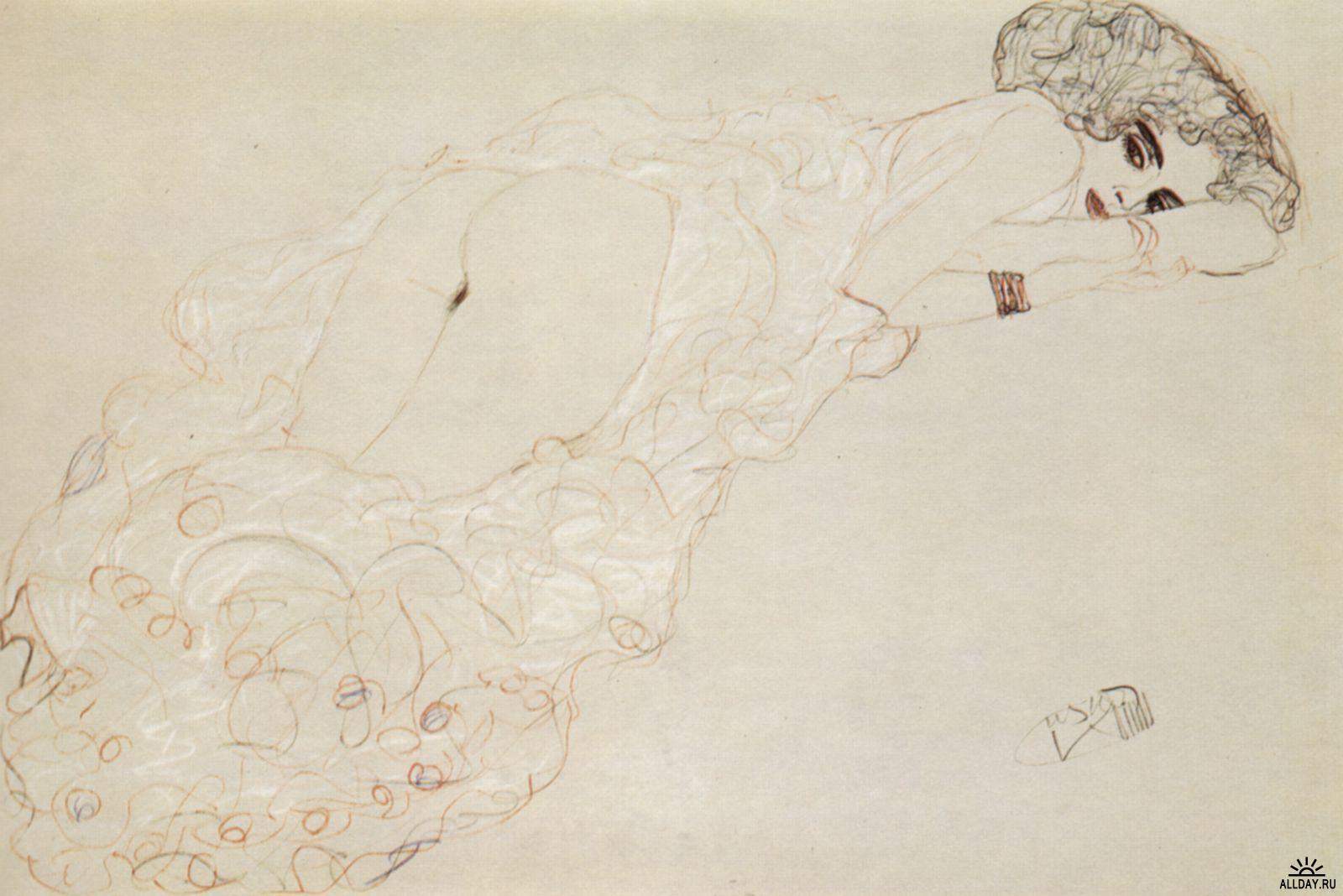 Reclining Nude Lying on Her Stomach and Facing Right — Густав Климт