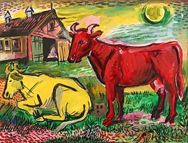 Красная и желтая коровы — Давид Бурлюк