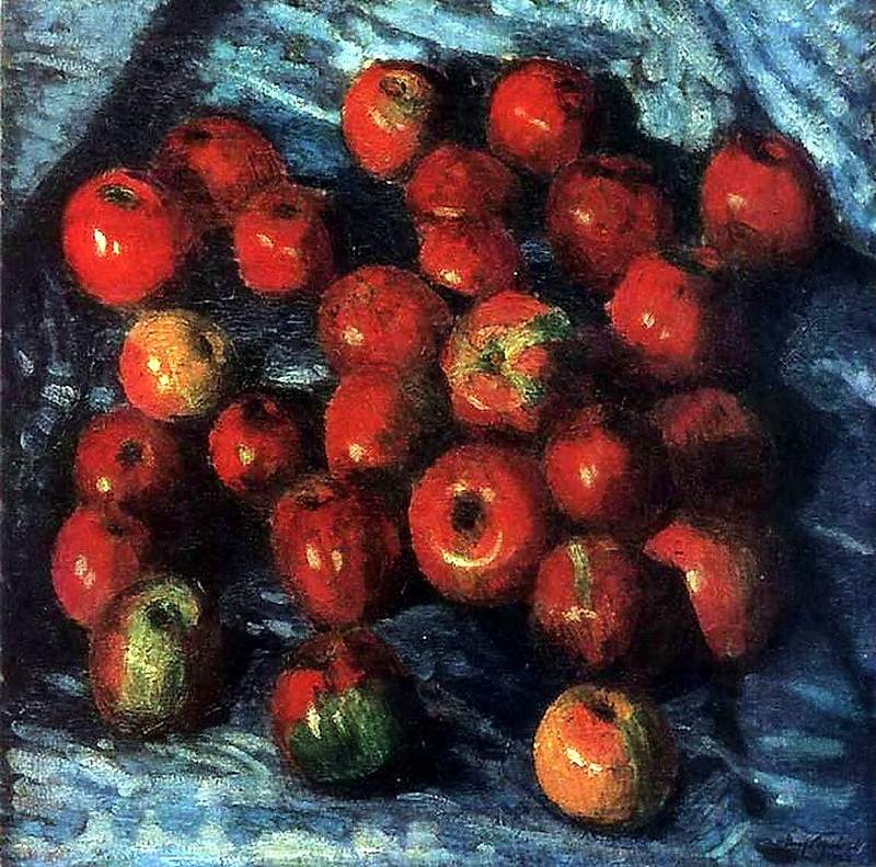 Красные яблоки на синей скатерти — Игорь Грабарь