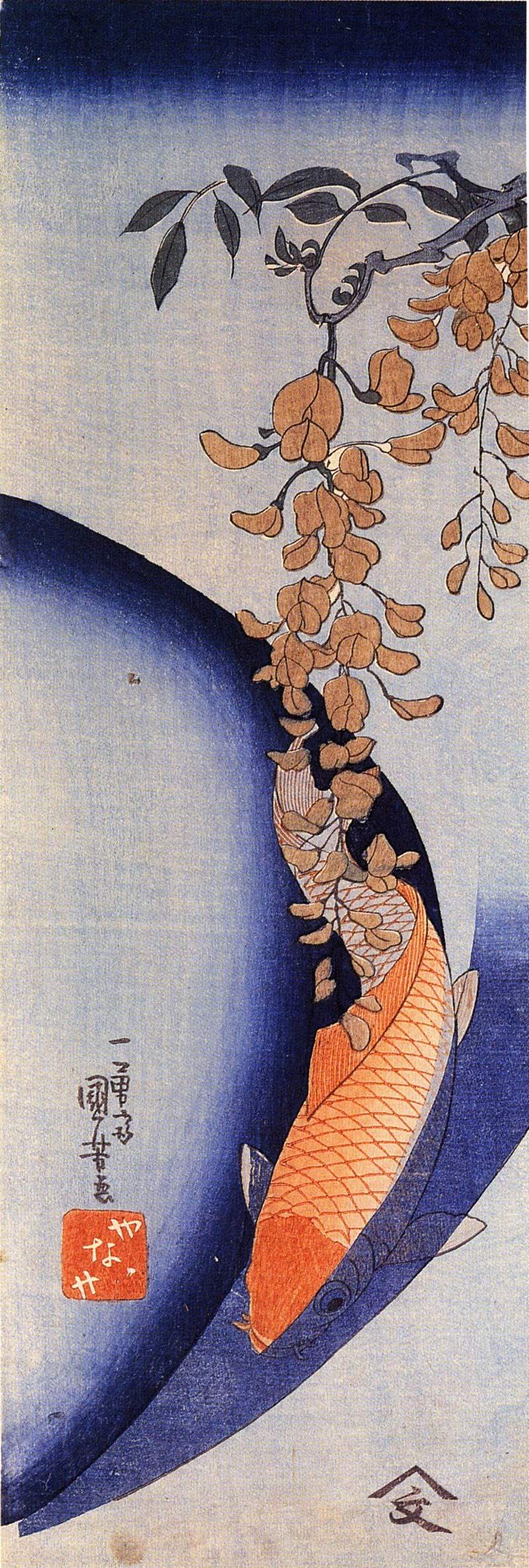 Red Carp under wisteria — Утагава Куниёси