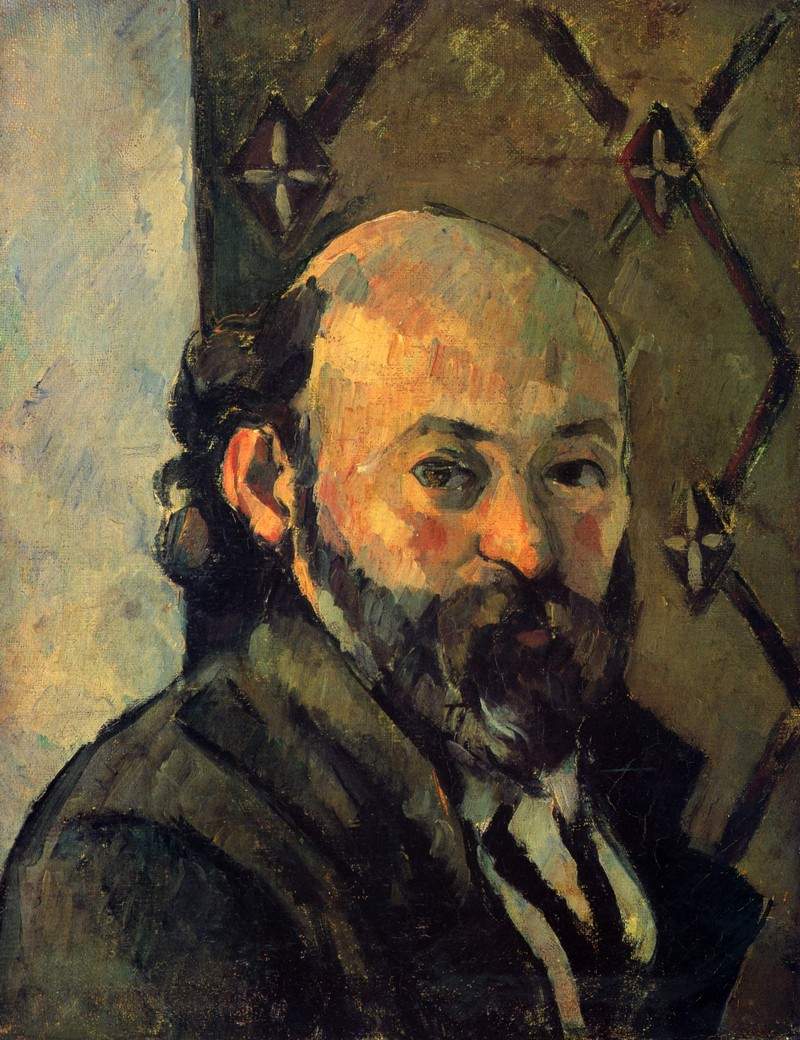Self-portrait in front of olive wallpaper — Поль Сезанн