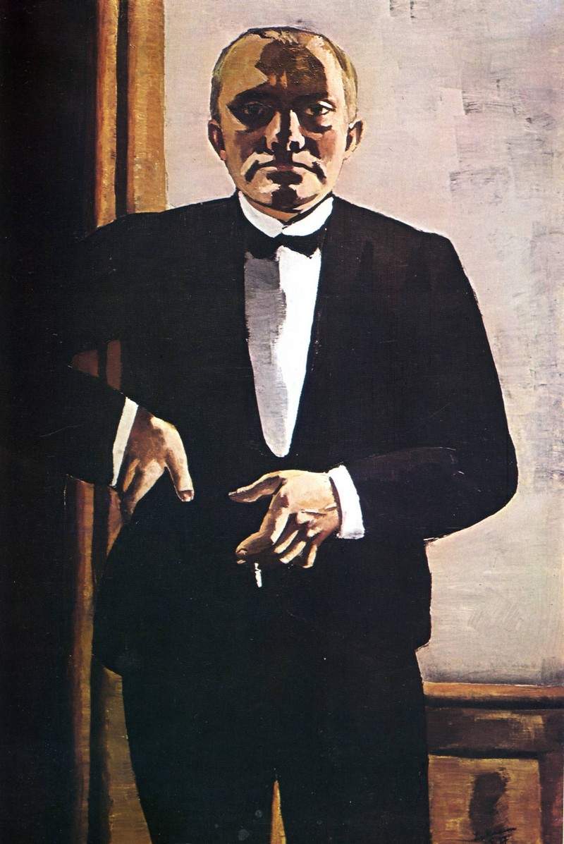 Self-portrait in front of red curtain — Макс Бекман