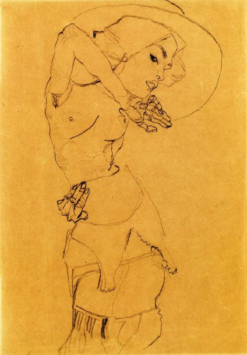 Standing Nude with Large Hat (Gertrude Schiele) — Эгон Шиле