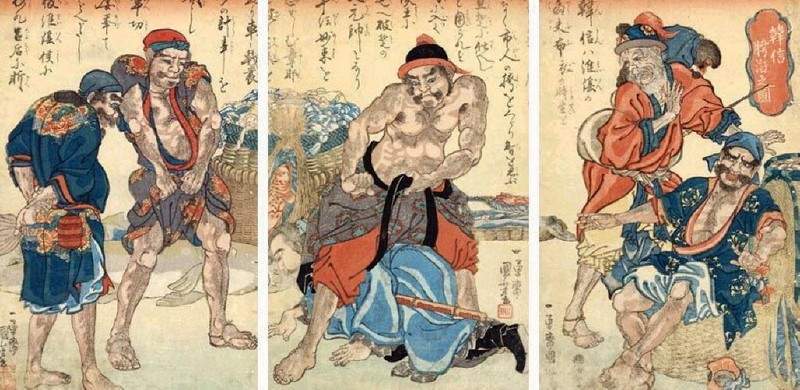Suikoden Triptych the Fishermen — Утагава Куниёси