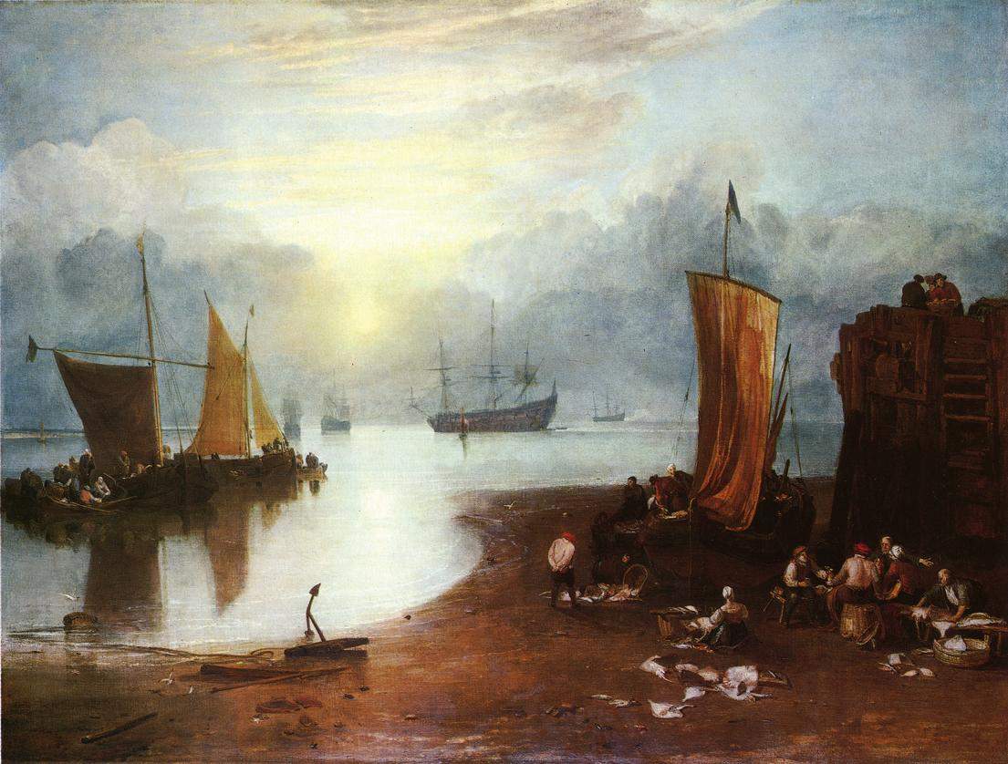 Sun Rising through Vagour Fishermen Cleaning and Sellilng Fish — Уильям Тёрнер