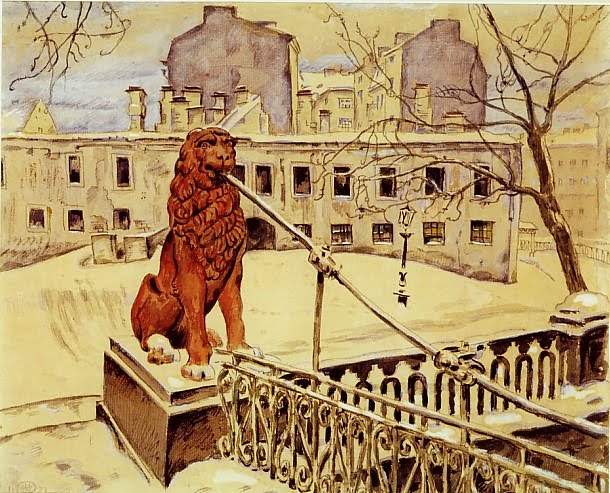The Lion Bridge in Petrograd — Мстислав Добужинский