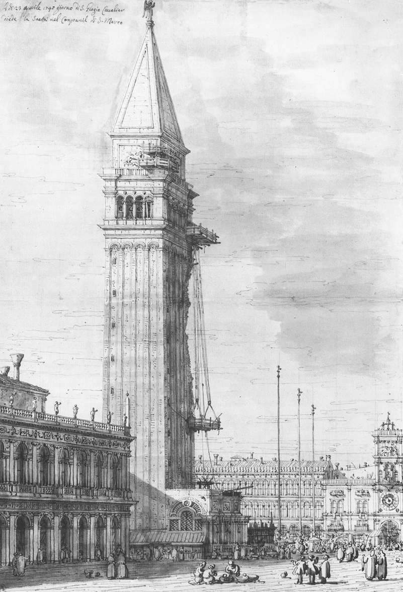 The Piazzetta: Looking North, the Campanile under Repair — Каналетто