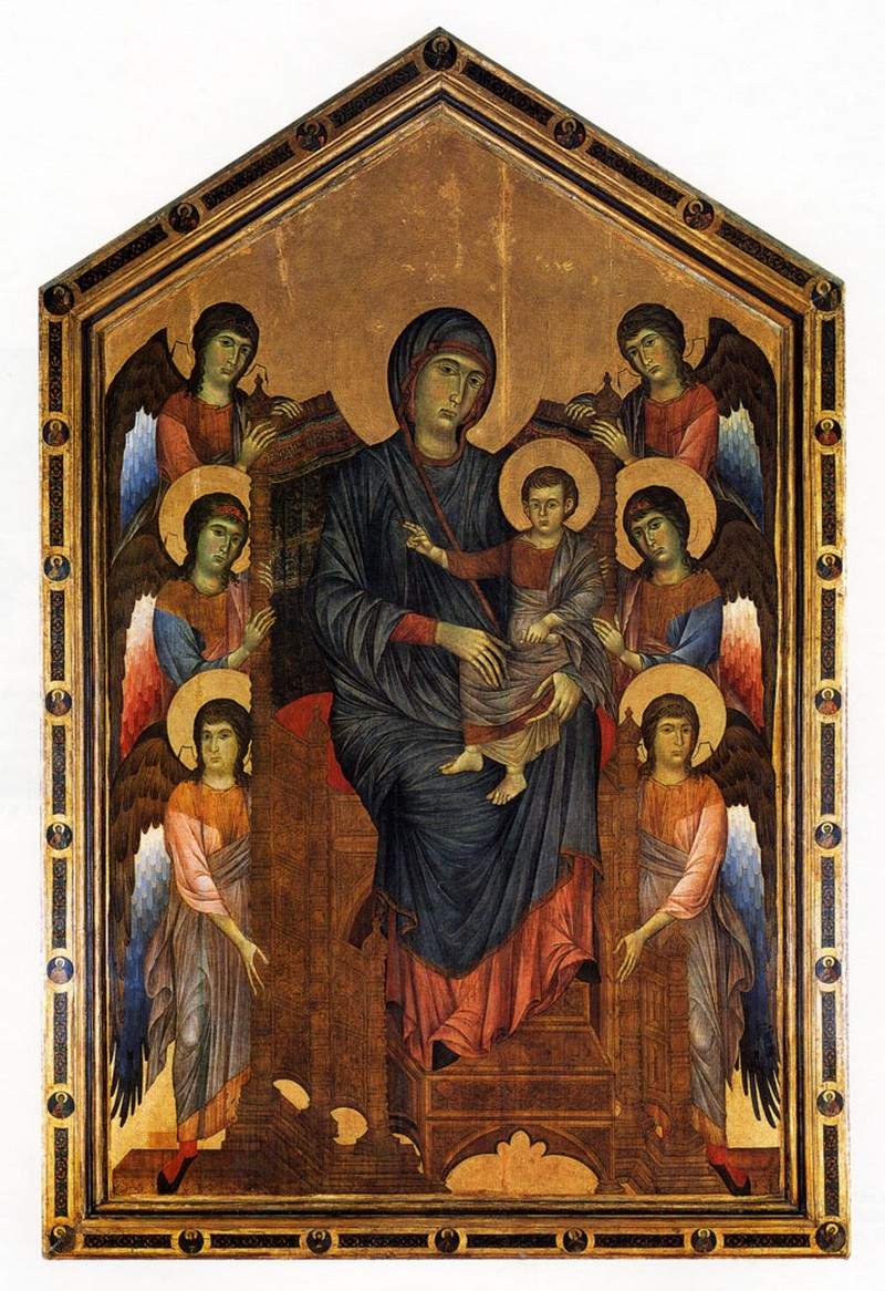 Богородица с младенцем в величии, окруженная шестью ангелами — Чимабуэ