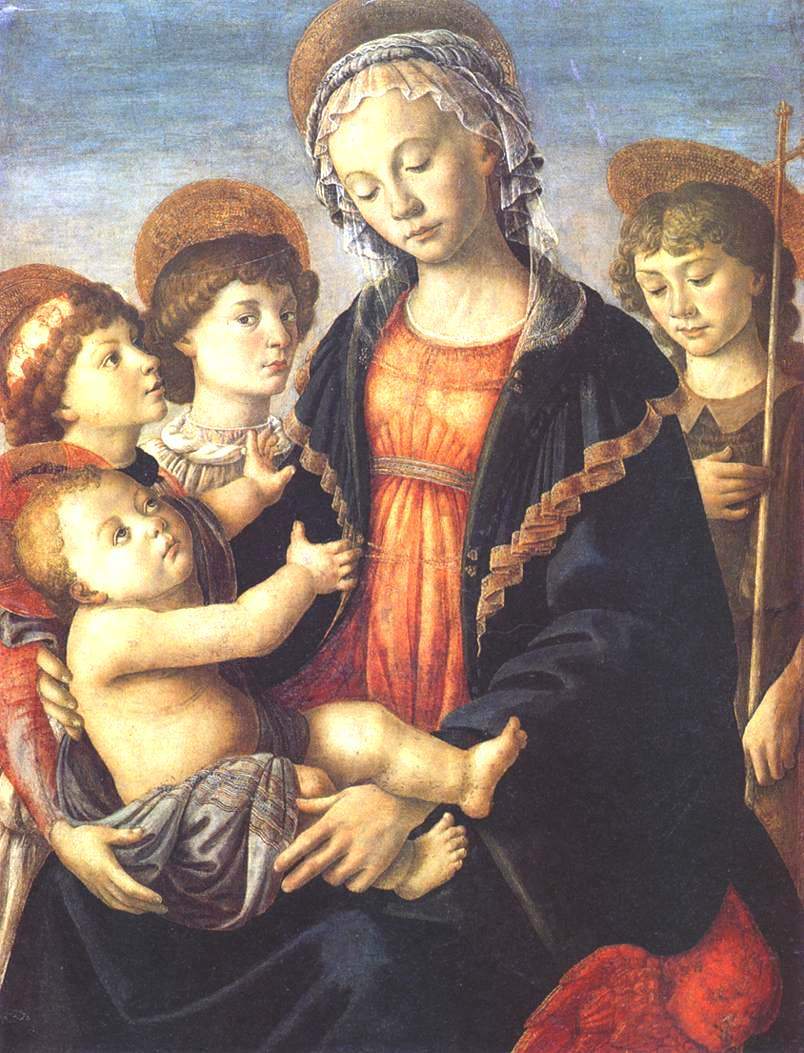 Богоматерь и младенец с двумя ангелами и Иоанном Крестителем — Сандро Ботичелли