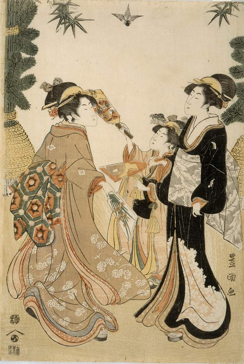 Three Beauties Playing Battledore and Shuttlecock — Утагава Тоёкуни