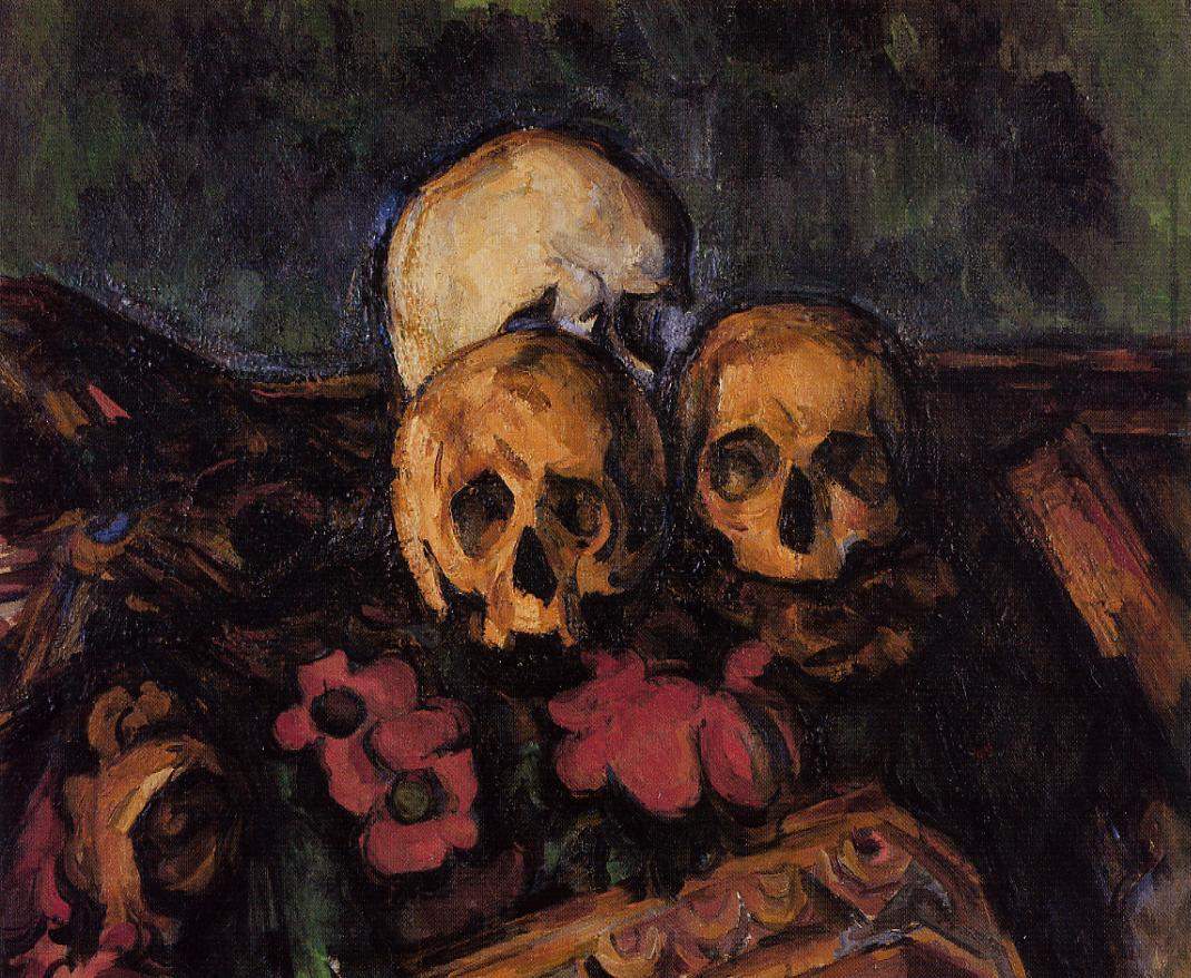 Three Skulls on a Patterned Carpet — Поль Сезанн