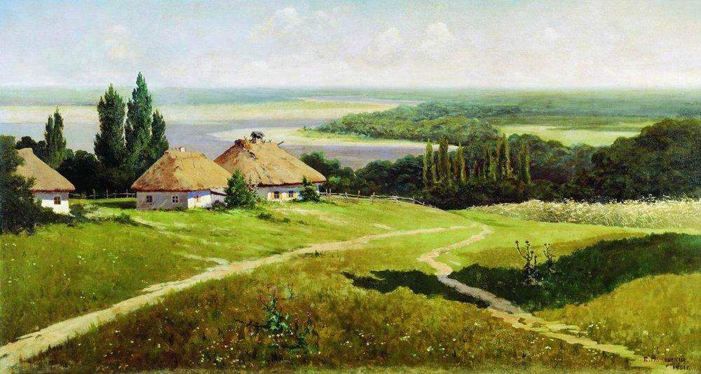 Украинский пейзаж с хатами — Владимир Маковский