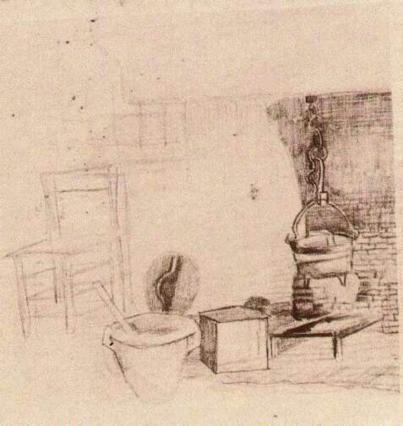 Unfinished Sketch of an Interior with a Pan above the Fire — Винсент Ван Гог