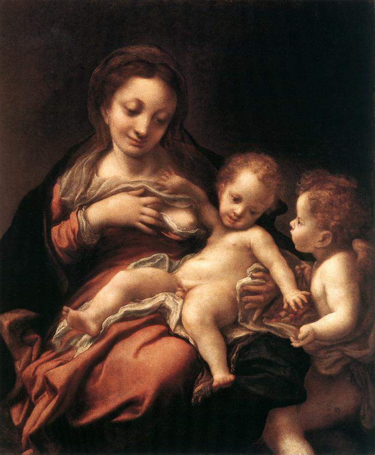 Богородица с младенцем и ангел — Корреджо