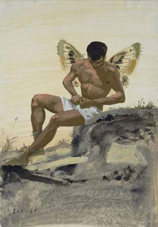Winged spirit buttoning his underpants — Янис Царухис