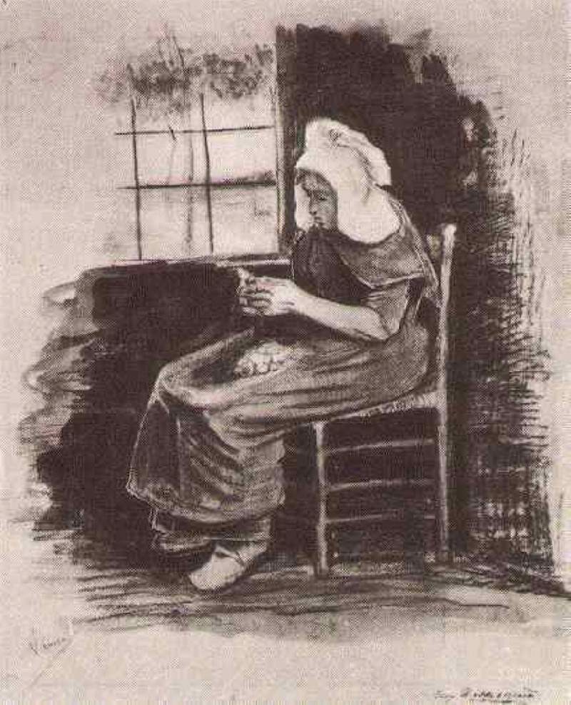 Woman Peeling Potatoes near a Window — Винсент Ван Гог