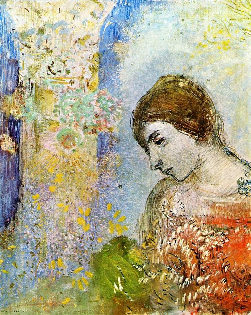 Woman with Pillar of Flowers — Одилон Редон