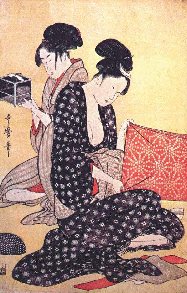 Women making dresses — Китагава Утамаро