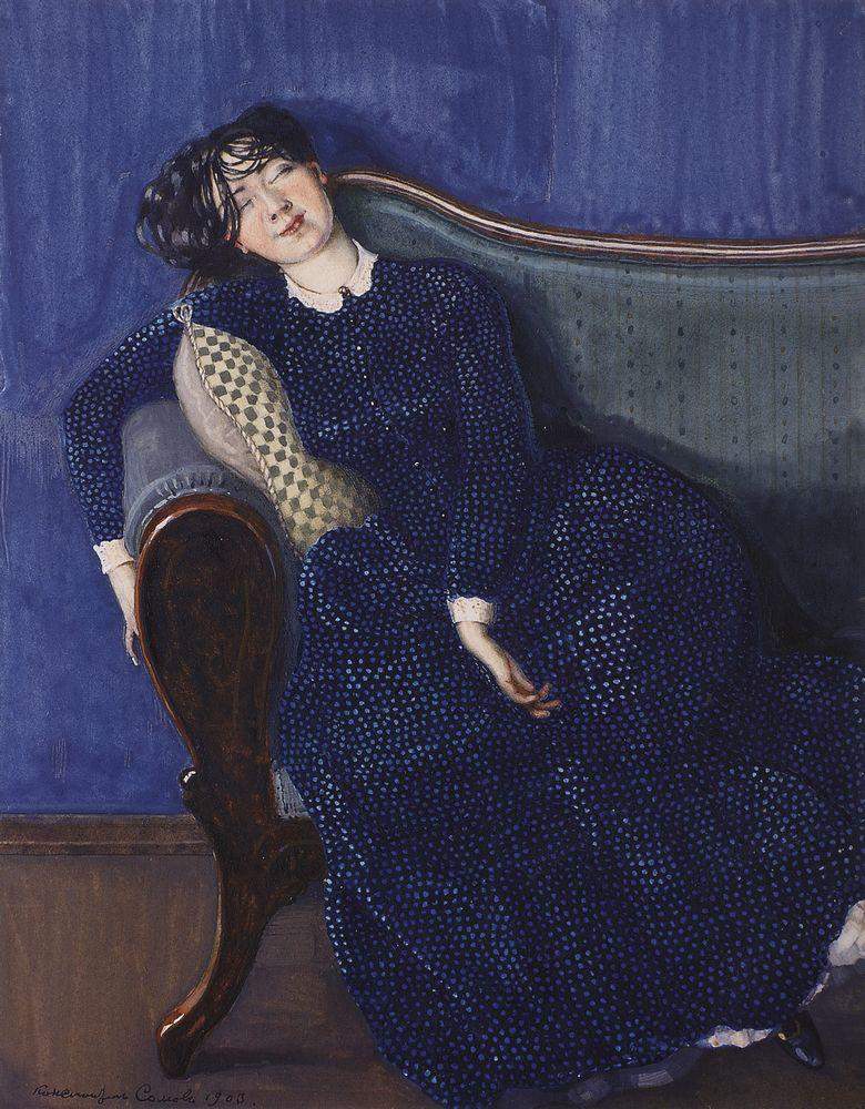 Спящая женщина в синем платье — Константин Сомов