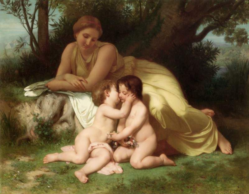 Young Woman Contemplating Two Embracing Children — Вильям Адольф Бугро