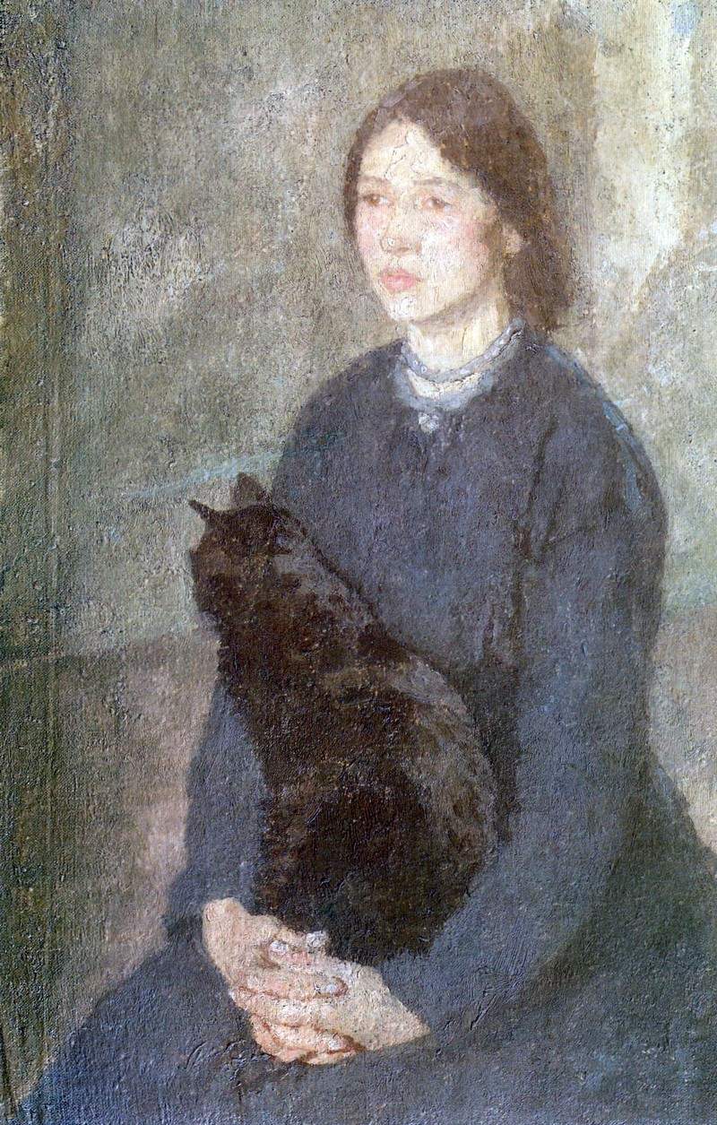 Young Woman Holding a Black Cat — Гвен Джон
